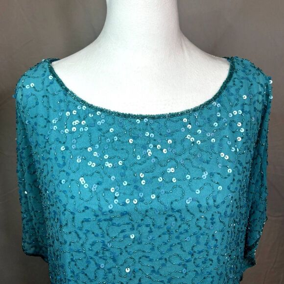Draper's & Demons Alex Evenings Light Blue Sequin Tunic Top Womens Designer NWT - Picture 3 of 8